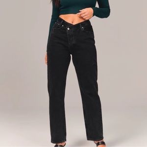 abercrombie high rise criss cross dad jeans black